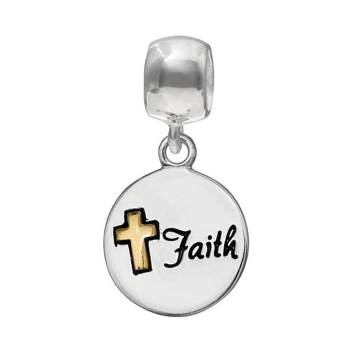 Individuality Beads Sterling Silver & 14k Gold Over Silver Faith Disc Charm, Women's