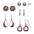 Simulated Siam Flower & Teardrop Nickel Free Earring Set, Women's, Red