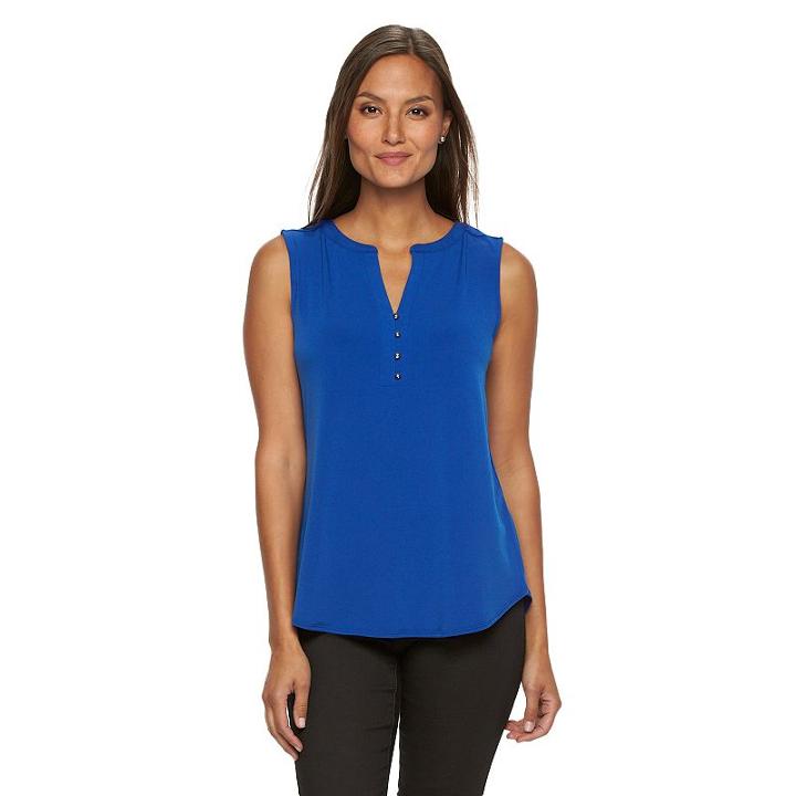 Women's Dana Buchman High-low Henley, Size: Small, Med Blue