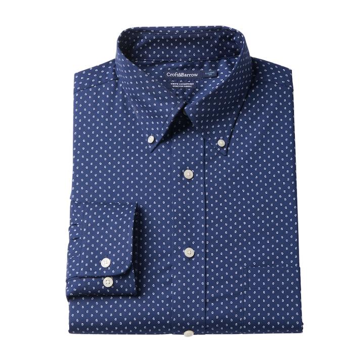 Men's Croft & Barrow&reg; True Comfort Fitted Oxford Stretch Dress Shirt, Size: 17.5 36/37, Blue
