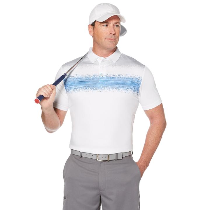 Men's Grand Slam On Course Slim-fit Chest-striped Golf Polo, Size: Medium, White