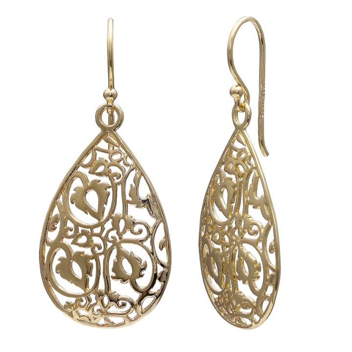 Primrose 14k Gold Over Silver Filigree Teardrop Earrings, Women's