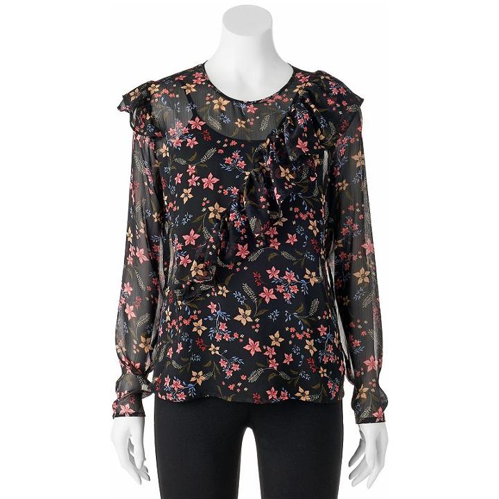 Liv-on, Juniors' Ruffle Sheer Chiffon Top, Girl's, Size: Small, Grey Other