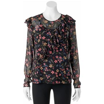 Liv-on, Juniors' Ruffle Sheer Chiffon Top, Girl's, Size: Small, Grey Other
