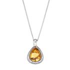Sterling Silver Amber Teardrop Pendant Necklace, Women's, Orange