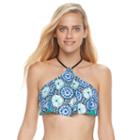 Mix And Match Medallion Flounce High-neck Bikini Top, Size: Xs, Blue (navy)