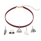 Elephant, Triangle, Crescent & Feather Charm Choker Necklace Set, Women's, Multicolor