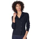 Petite Chaps Solid Button-down Cardigan, Women's, Size: L Petite, Blue (navy)