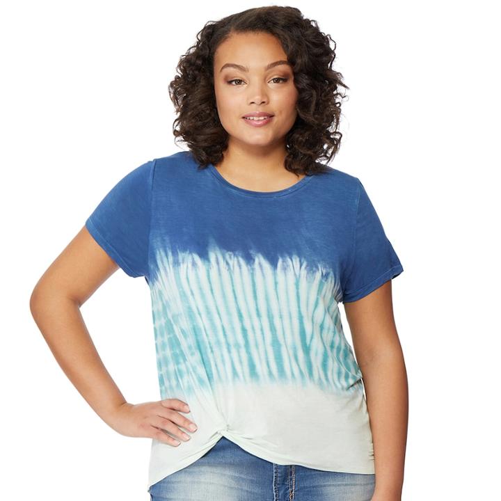 Juniors' Plus Size Wallflower Tie-dye Twist-front Tee, Teens, Size: 3xl, Light Blue