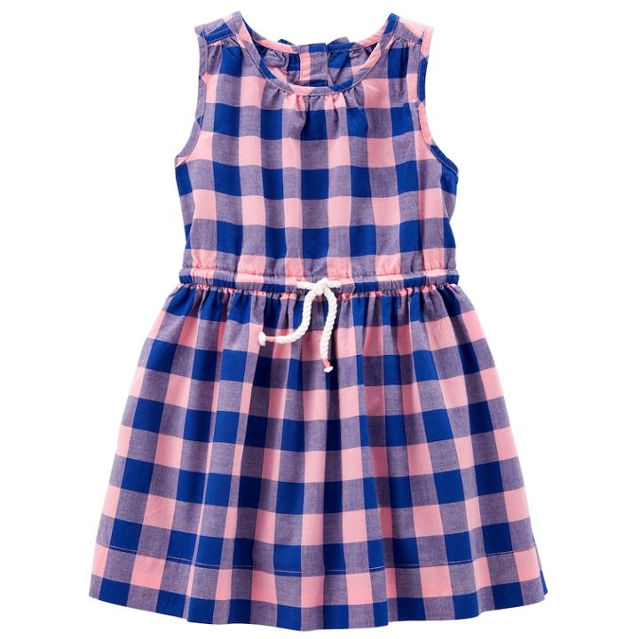 Girls 4-8 Carter's Blue & Peach Plaid Pattern Dress, Size: 6-6x
