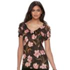 Women's Jennifer Lopez Lace-up Cold-shoulder Tee, Size: Large, Black