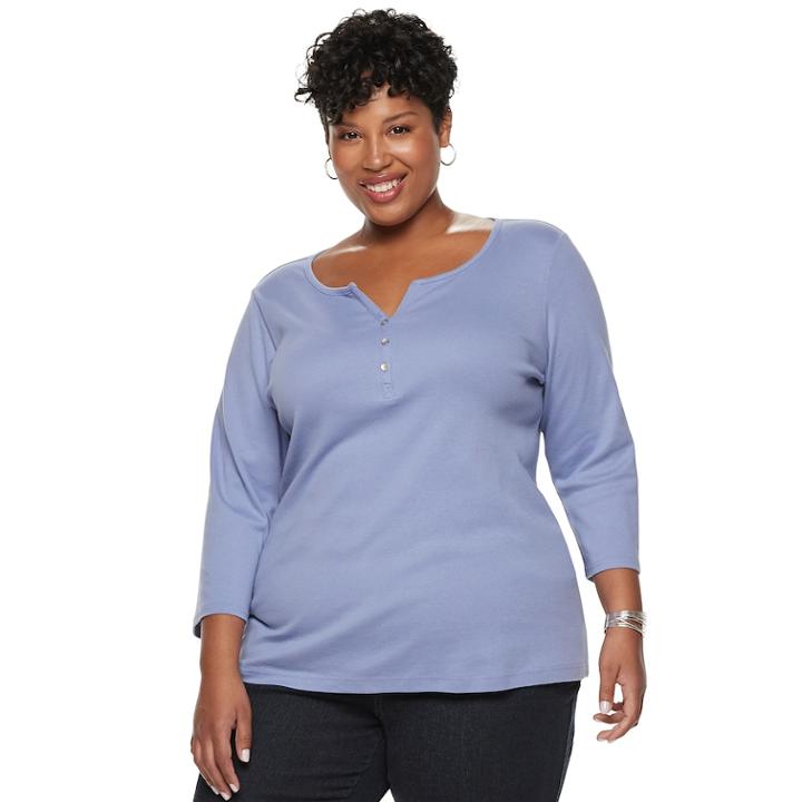 Plus Size Croft & Barrow&reg; Henley, Women's, Size: 3xl, Med Blue