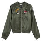 Girls 7-16 Love Fire Patch Silky Bomber Jacket, Girl's, Size: Medium, Green