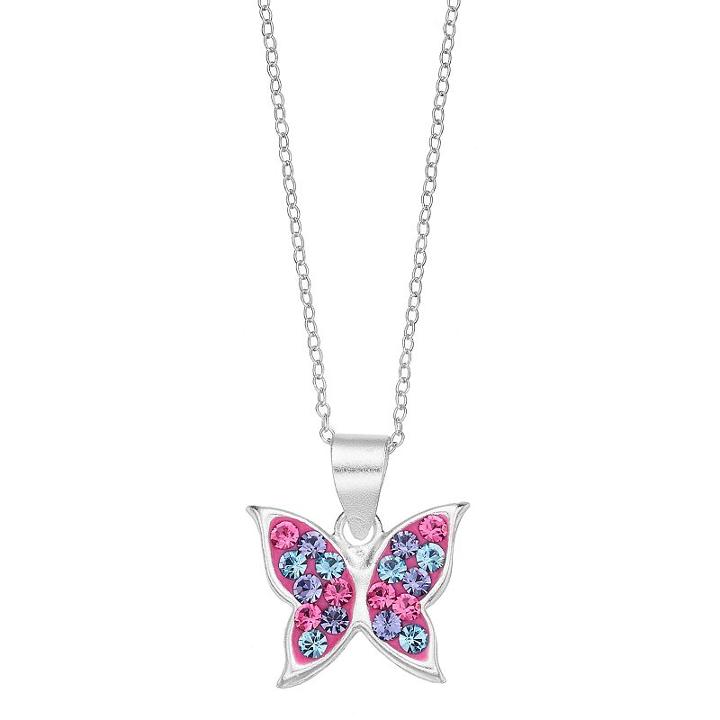 Charming Girl Kids' Sterling Silver Crystal Butterfly Pendant Necklace, Pink