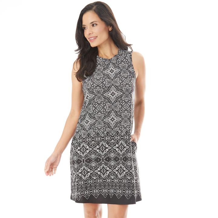 Petite Apt. 9&reg; Printed Swing Dress, Women's, Size: S Petite, Black White Medallion