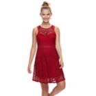 Juniors' Liberty Love Illusion Lace Skater Dress, Teens, Size: Small, Dark Red