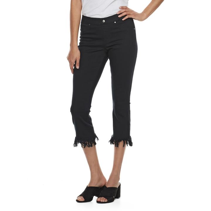 Women's Utopia By Hue Raw Edge Kick Flare Capri Leggings, Size: Large, Black