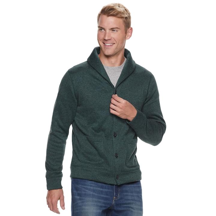 Men's Sonoma Goods For Life&trade; Supersoft Modern-fit Sweater Fleece Shawl-collar Cardigan, Size: Large, Dark Green
