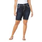 Juniors' Plus Size Wallflower Mid-rise Bling Luscious Curvy Denim Bermuda Shorts, Teens, Size: 18, Light Blue