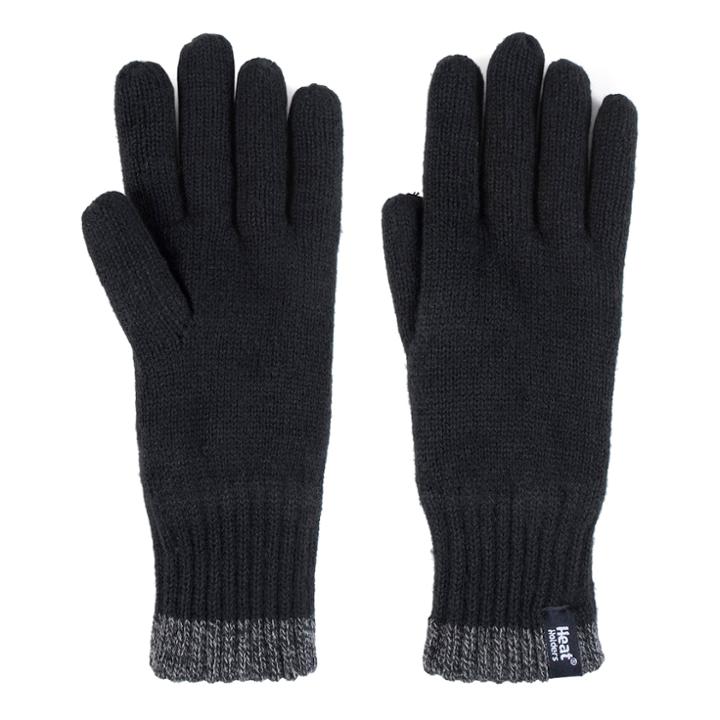 Men's Heat Holders Flat-knit Gloves, Size: L/xl, Black