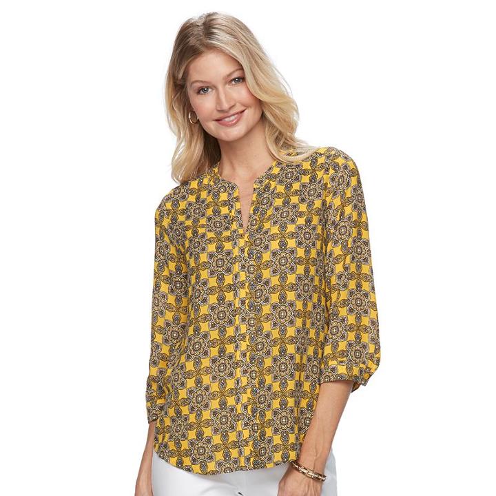 Women's Dana Buchman Woven Popover Top, Size: Medium, Light Blue