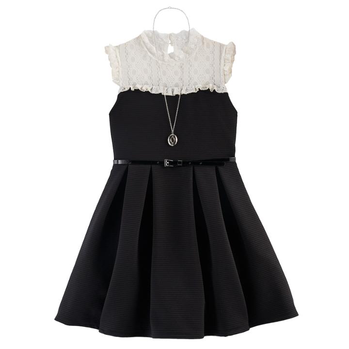 Girls 7-16 Knitworks Belted Lace Skater Dress, Size: 12, Black
