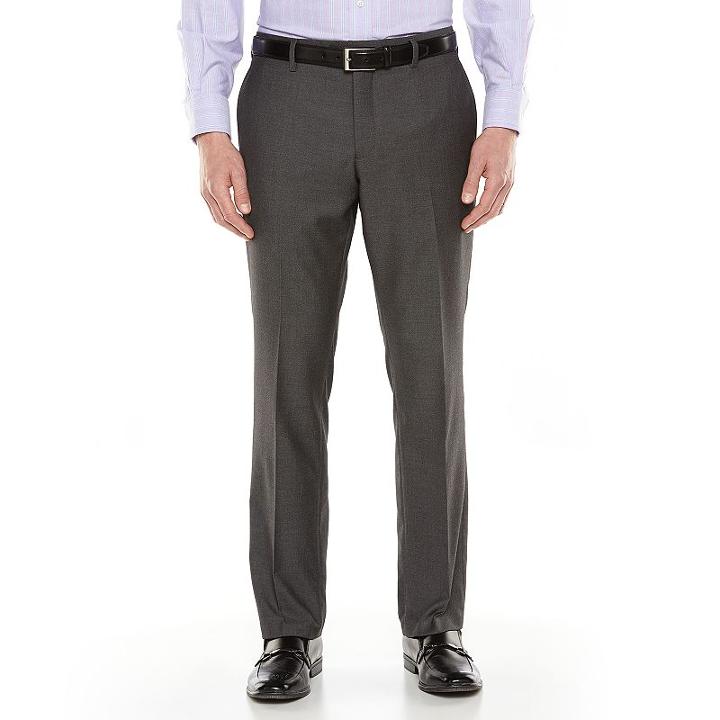 Men's Savile Row Sharkskin Flat-front Gray Suit Pants, Size: 40x30, Grey