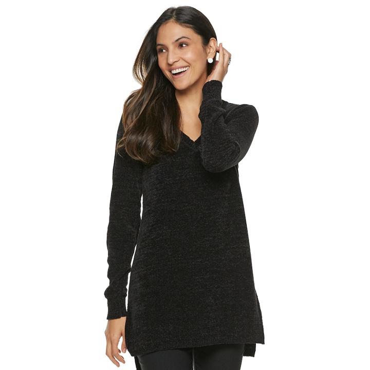 Women's Apt. 9&reg; Chenille Vented Tunic, Size: Xl, Black