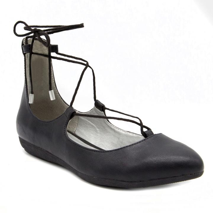 Sugar Shaina Women's Lace Up Flats, Size: Medium (9.5), Black