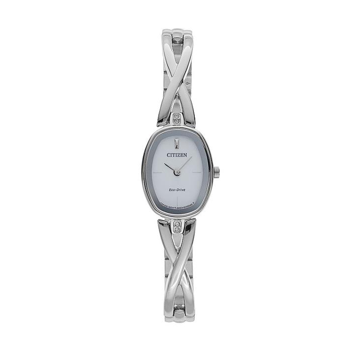 Citizen Eco-drive Women's Silhouette Crystal Stainless Steel Half-bangle Watch, Size: Small, Silver