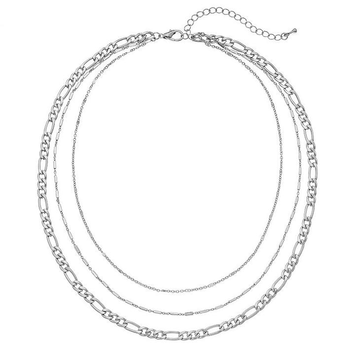 Silver Tone Layered Chain Necklace, Women's