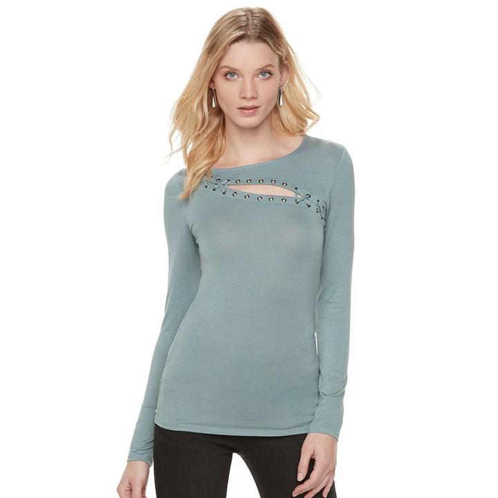 Women's Rock & Republic&reg; Lace-up Grommet Tee, Size: Xl, Med Grey