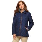 Women's Chaps Quilted Button-down Jacket, Size: Small, Blue (navy)