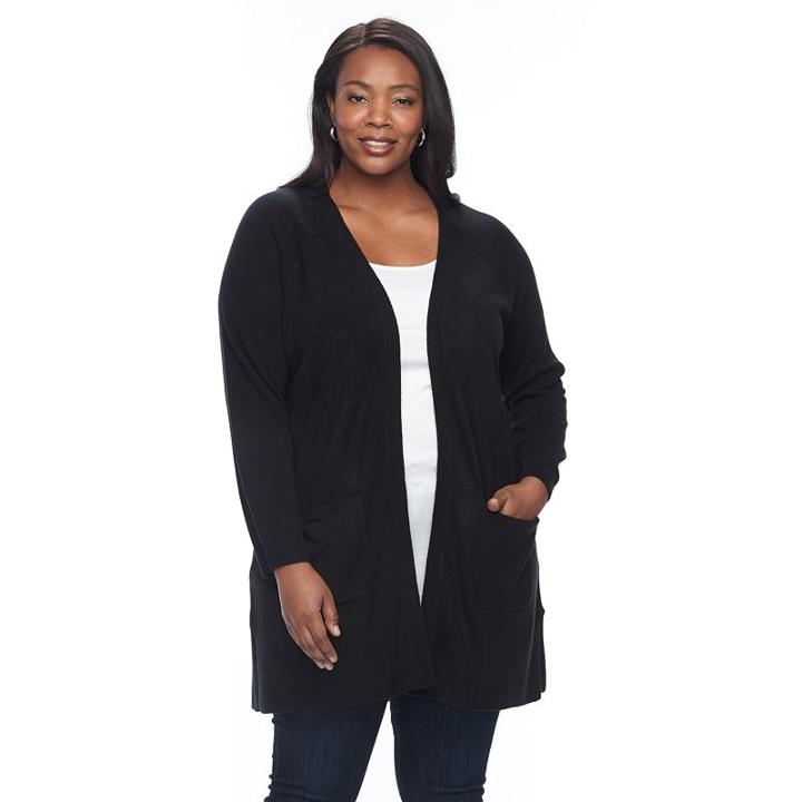 Plus Size Napa Valley Long Raglan Cardigan, Women's, Size: 2xl, Black