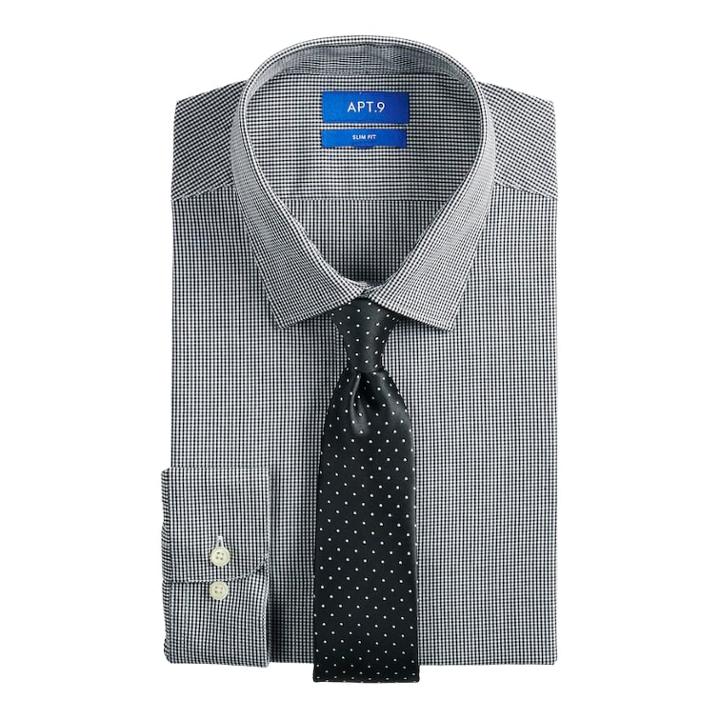 Men's Apt. 9&reg; Slim-fit Dress Shirt & Tie Set, Size: 2x-36/37, Grey (charcoal)