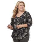 Plus Size Sonoma Goods For Life&trade; Printed Pintuck Peasant Top, Women's, Size: 2xl, Black