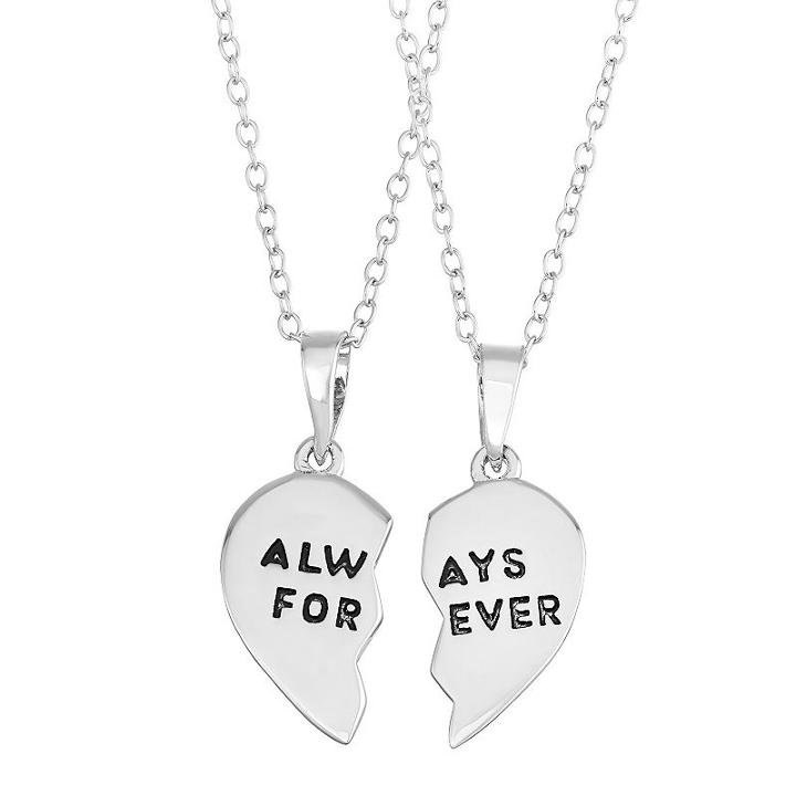 Journee Collection Sterling Silver Always Forever Heart Pendant Set, Women's, Size: 17, Grey