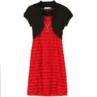 Girls 7-16 & Plus Size Speechless Ruffled Sparkle Dress & Bolero Shrug Set With Necklace, Size: 14, Med Red
