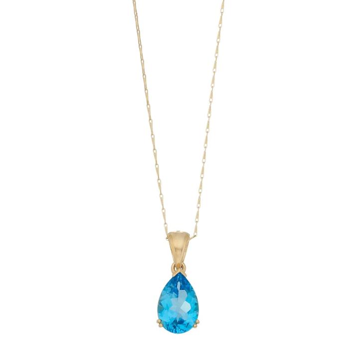 14k Gold Swiss Blue Topaz Teardrop Pendant Necklace, Women's, Size: 18