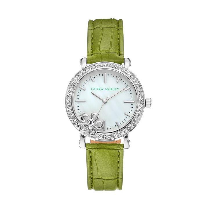 Laura Ashley Women's Crystal Leather Watch, Green