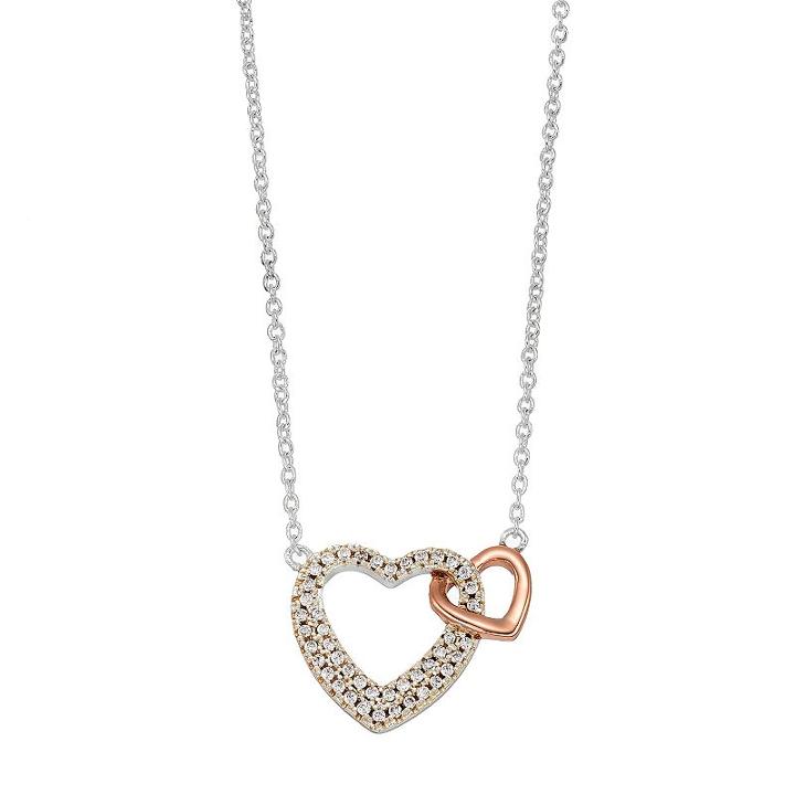 Silver Expressions By Larocks Cubic Zirconia Interlocking Hearts Necklace, Women's, White