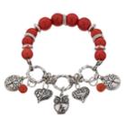 Believe In Nickel Free Tree, Heart & Owl Beaded Charm Stretch Bracelet, Women's, Red