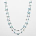 Sterling Silver Aquamarine Bead And Simulated Crystal Necklace, Women's, Size: 16, Blue