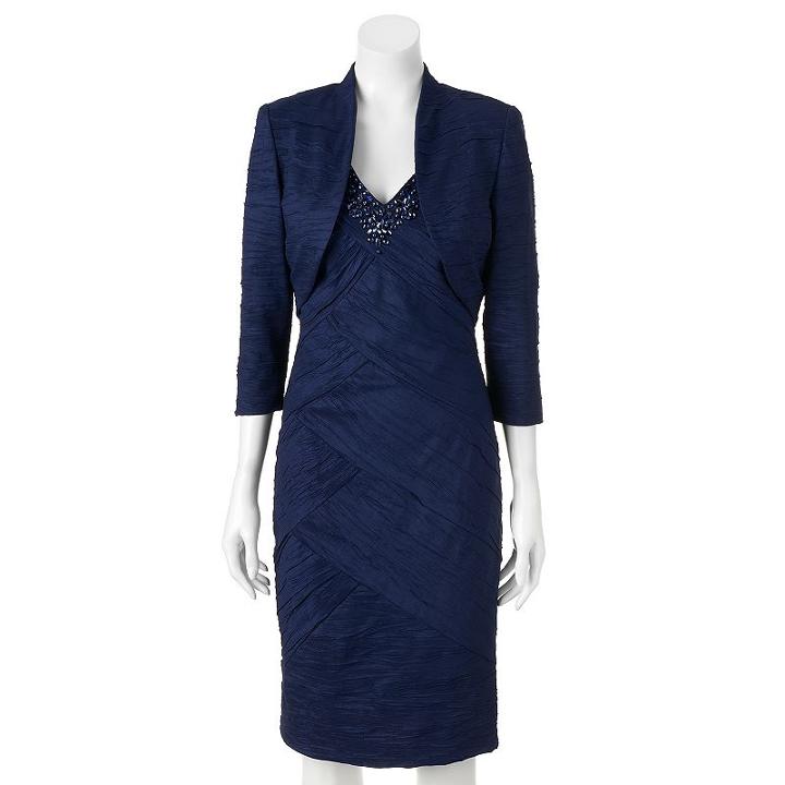 Women's Jessica Howard Spliced Sheath Dress & Bolero Jacket Set, Size: 8, Blue (navy)