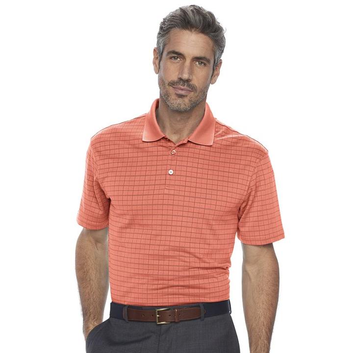 Men's Haggar Classic-fit Windowpane Performance Polo, Size: Small, Brt Orange