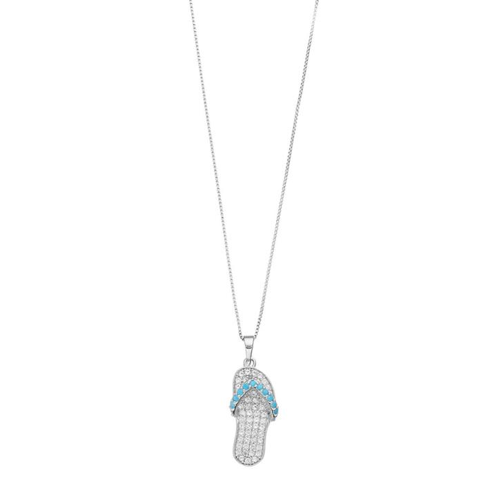 Sterling Silver Lab-created White Sapphire & Simulated Turquoise Flip-flop Pendant, Women's, Size: 18, Blue