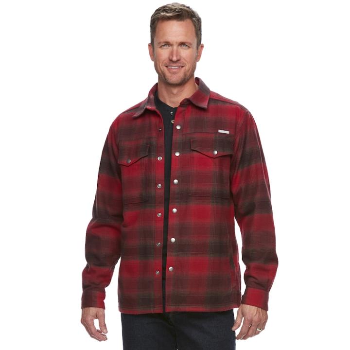 Big & Tall Men's Columbia Fireside Flame Ii Plaid Shirt Jacket, Size: Xl Tall, Dark Red