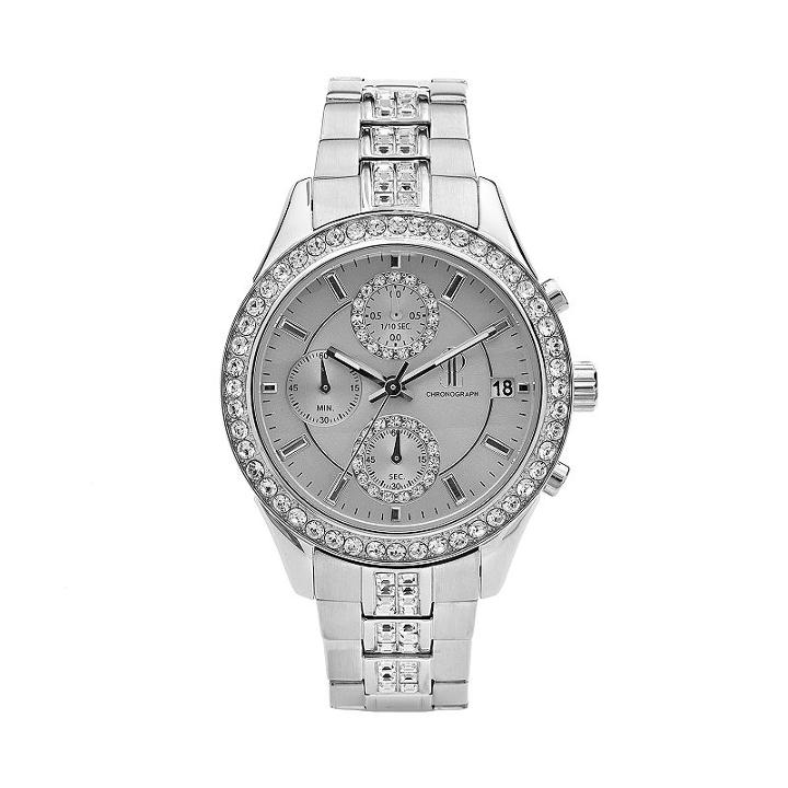 Jennifer Lopez Women's Crystal Stainless Steel Chronograph Watch, Size: Medium, Silver