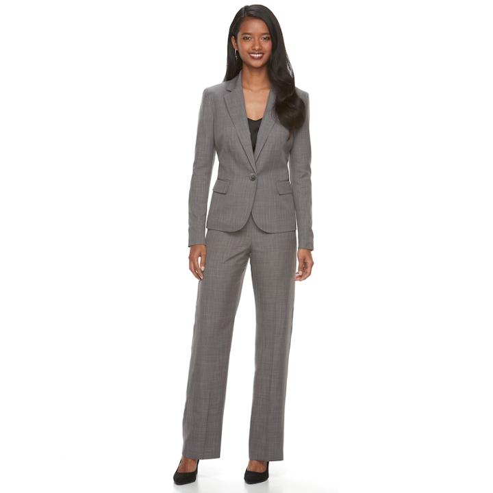 Women's Le Suit Twill 1-button Pant Suit, Size: 10, Lt Beige