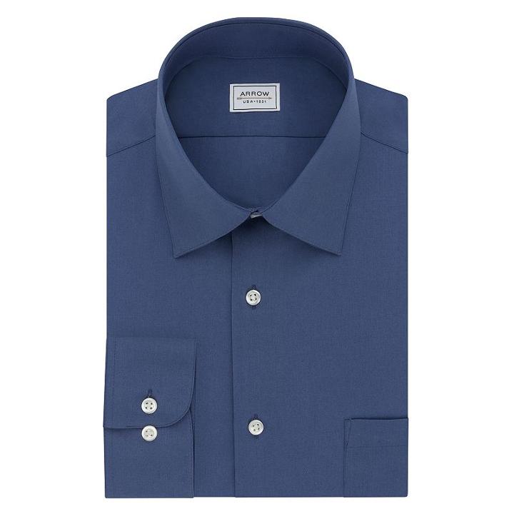 Men's Arrow Athletic-fit Solid Wrinkle-free Spread-collar Dress Shirt, Size: 2x-36/37, Blue Other